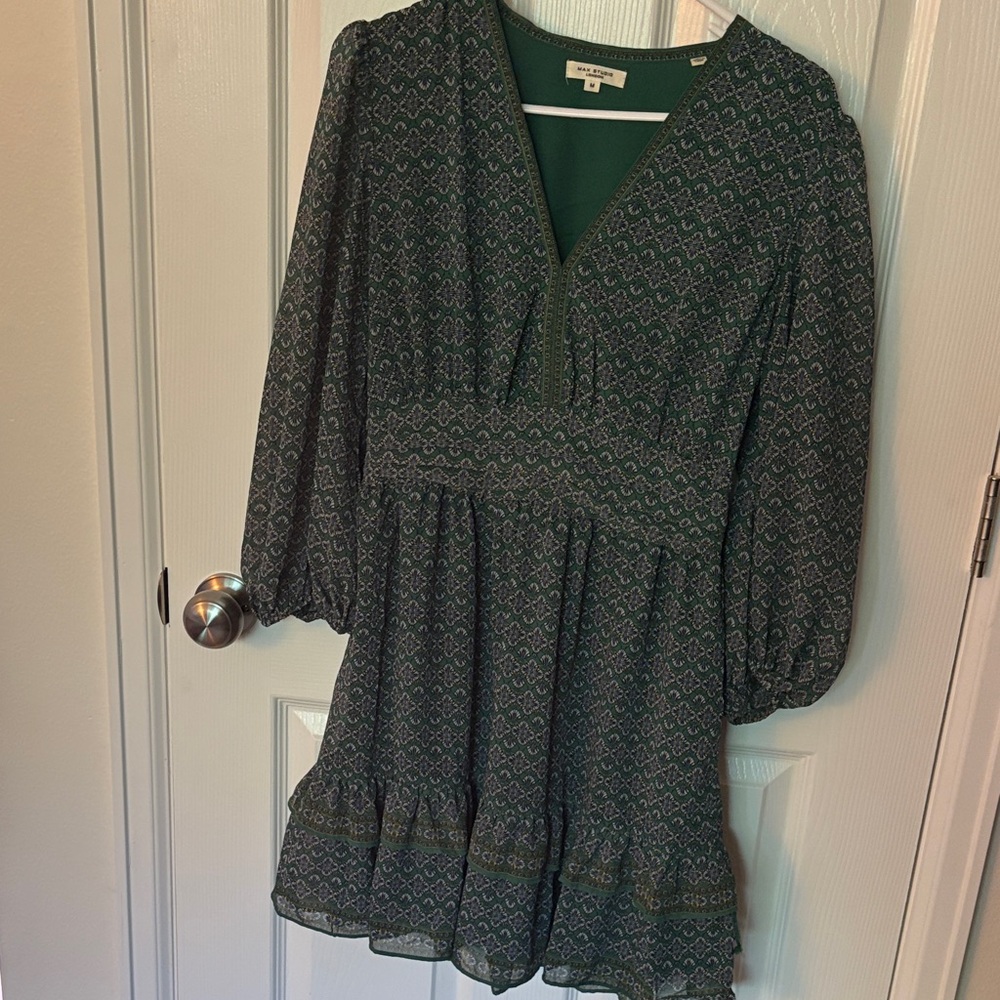 Max Studio Teal and White Floral V-Neck Dress